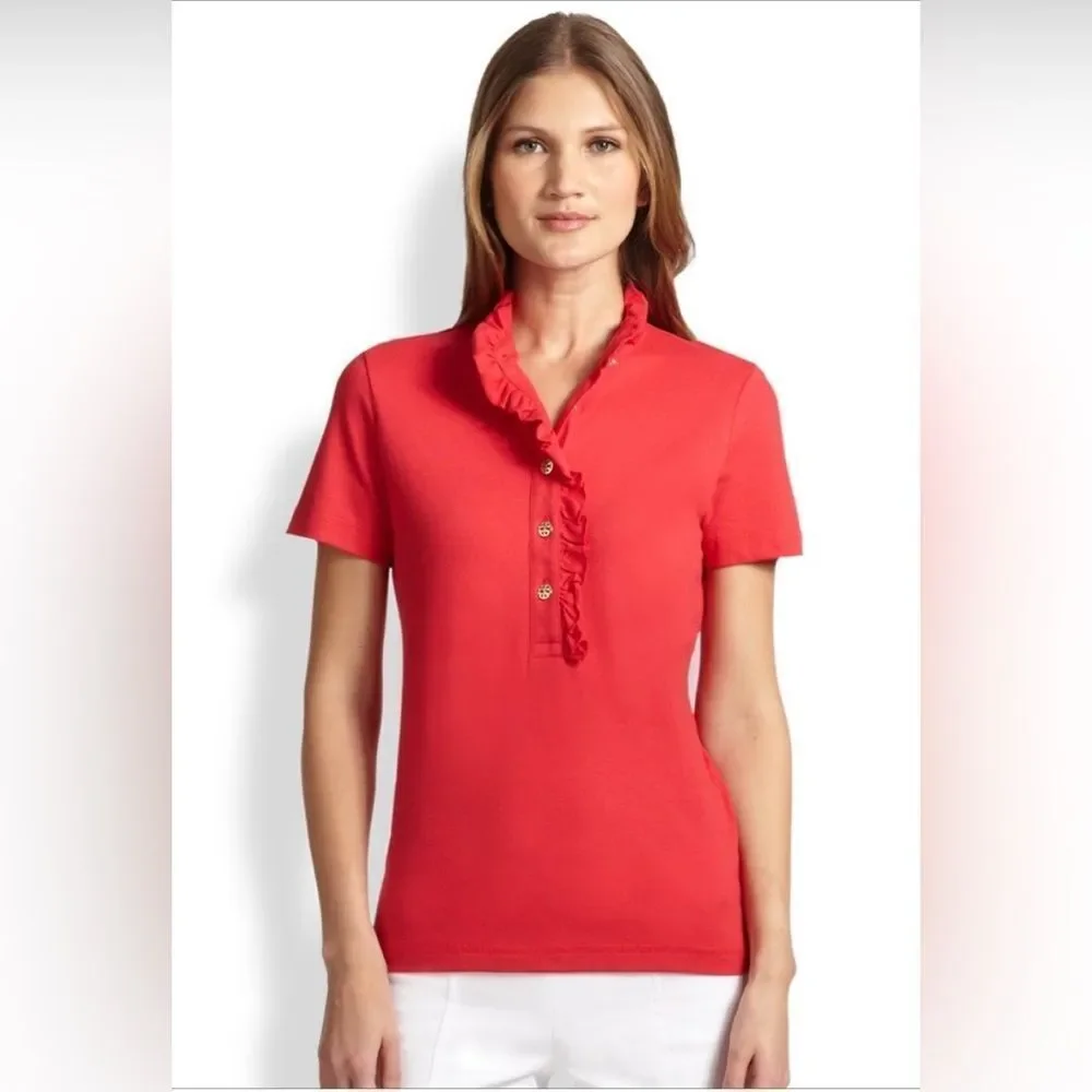 Tory Burch salmon pink Ruffled Button-Up Top, M